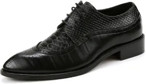 HOOENG Dress Oxford Shoes for Men Lace Up Brogue Embossed Crocodile Embossed Leather Low Top Slip Resistant Rubber Sole Wedding (Color : Black, Size : 6.5)
