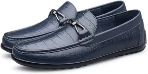 HOOENG Loafers for Men Round Toe Moccasins Faux Crocodile Print Leather Lightweight Slip Resistant Flexible Outdoor Classic Slip-ons