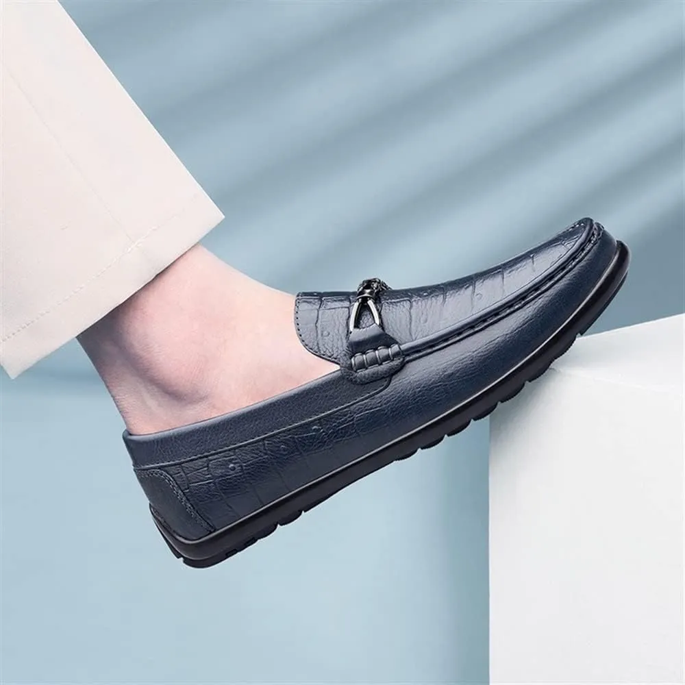 HOOENG Loafers for Men Round Toe Moccasins Faux Crocodile Print Leather Lightweight Slip Resistant Flexible Outdoor Classic Slip-ons