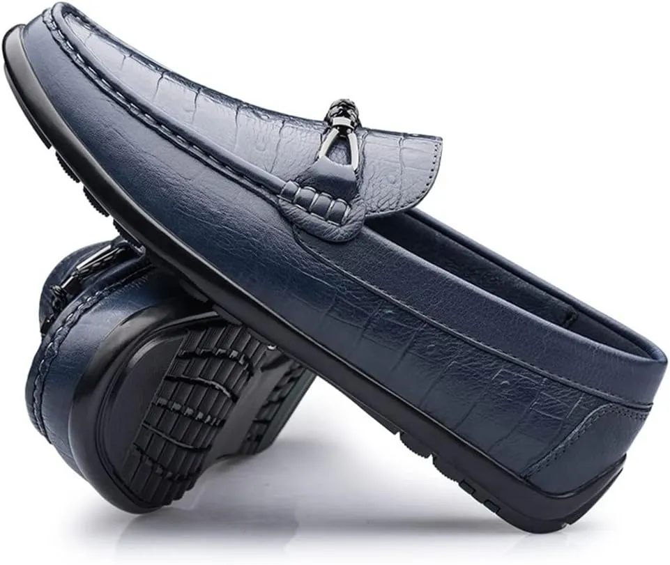 HOOENG Loafers for Men Round Toe Moccasins Faux Crocodile Print Leather Lightweight Slip Resistant Flexible Outdoor Classic Slip-ons