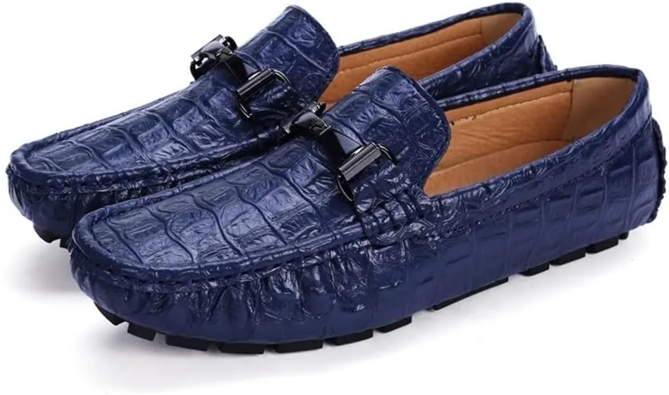 HOOENG Men's Loafers Crocodile Print PU Leather Moccasins Shoes Flexible Comfortable Anti-Slip Fashion Wedding Slip-ons