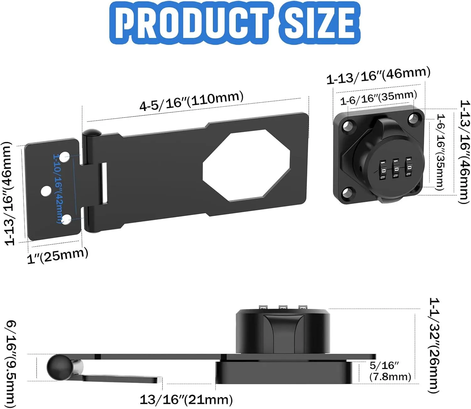 Household Cabinet Password Hasp Locks, Cabinet Locks with Combination, Door Security Slide Latch for Small Barn Doors, Bathroom, Outdoor, Garden (2 Pack Black)