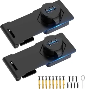 Household Cabinet Password Hasp Locks, Cabinet Locks with Combination, Door Security Slide Latch for Small Barn Doors, Bathroom, Outdoor, Garden (2 Pack Black)