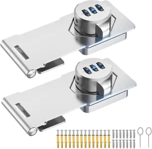 Household Cabinet Password Hasp Locks, Cabinet Locks with Combination, Door Security Slide Latch for Small Barn Doors, Bathroom, Outdoor, Garden (2 Pack Silver)