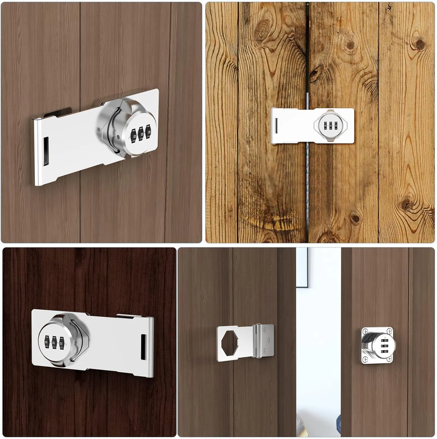 Household Cabinet Password Hasp Locks, Cabinet Locks with Combination, Door Security Slide Latch for Small Barn Doors, Bathroom, Outdoor, Garden (2 Pack Silver)