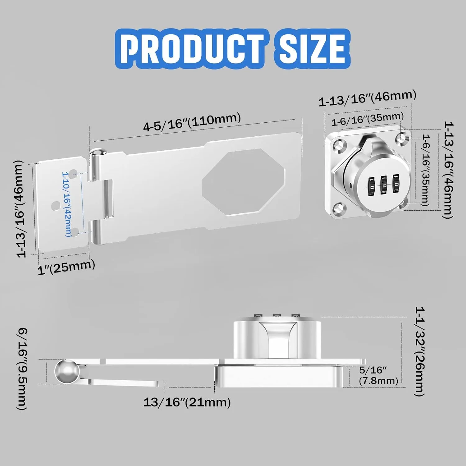 Household Cabinet Password Hasp Locks, Cabinet Locks with Combination, Door Security Slide Latch for Small Barn Doors, Bathroom, Outdoor, Garden (2 Pack Silver)