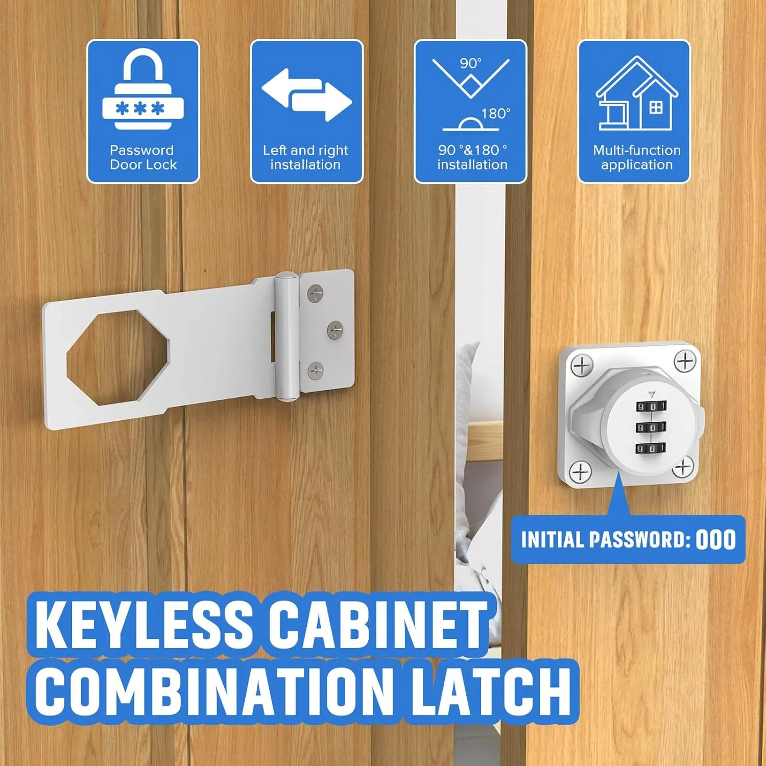 Household Cabinet Password Hasp Locks, Cabinet Locks with Combination, Door Security Slide Latch for Small Barn Doors, Bathroom, Outdoor, Garden (4 Pack Black White)