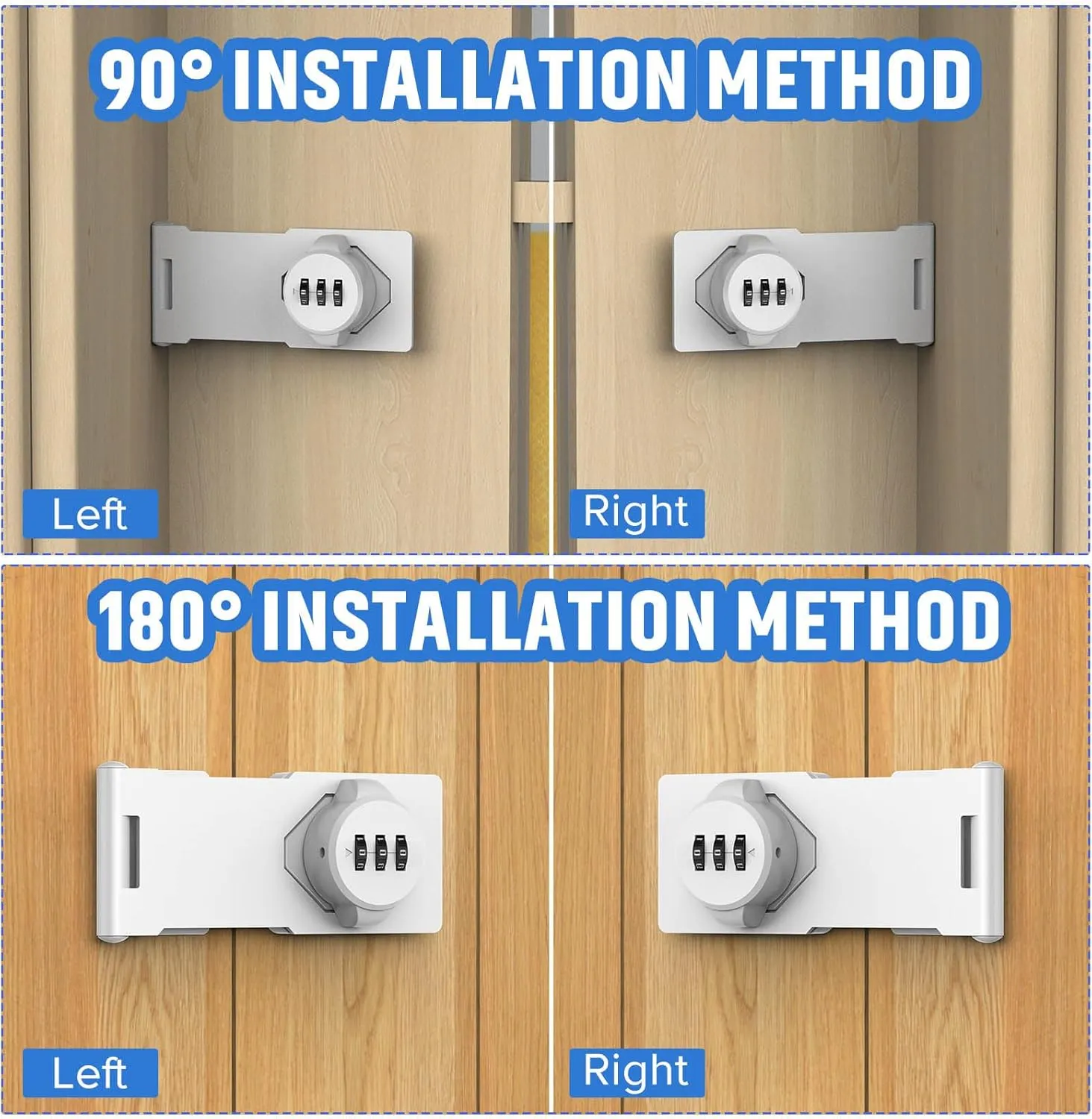 Household Cabinet Password Hasp Locks, Cabinet Locks with Combination, Door Security Slide Latch for Small Barn Doors, Bathroom, Outdoor, Garden (4 Pack Black White)
