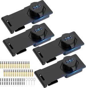 Household Cabinet Password Hasp Locks, Cabinet Locks with Combination, Door Security Slide Latch for Small Barn Doors, Bathroom, Outdoor, Garden (4 Pack Black)