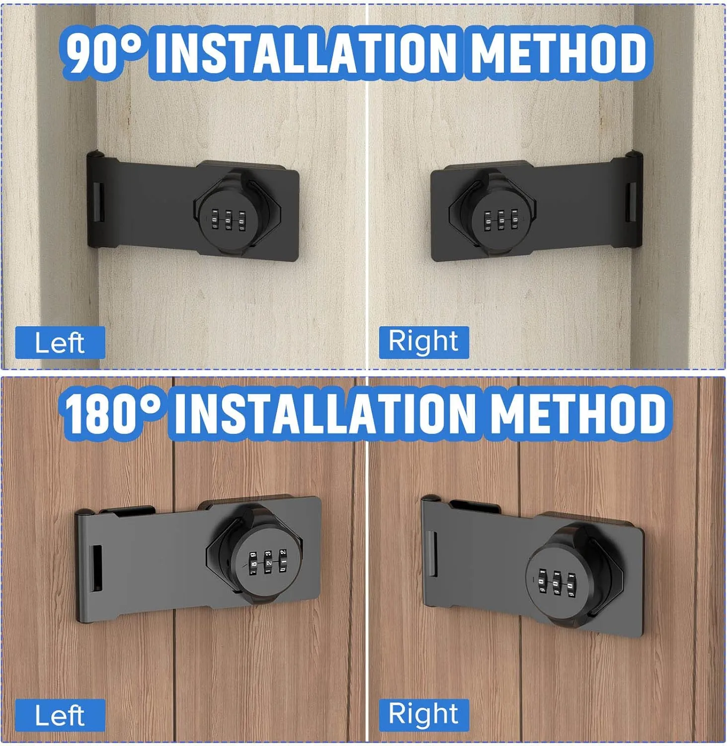 Household Cabinet Password Hasp Locks, Cabinet Locks with Combination, Door Security Slide Latch for Small Barn Doors, Bathroom, Outdoor, Garden (4 Pack Black)