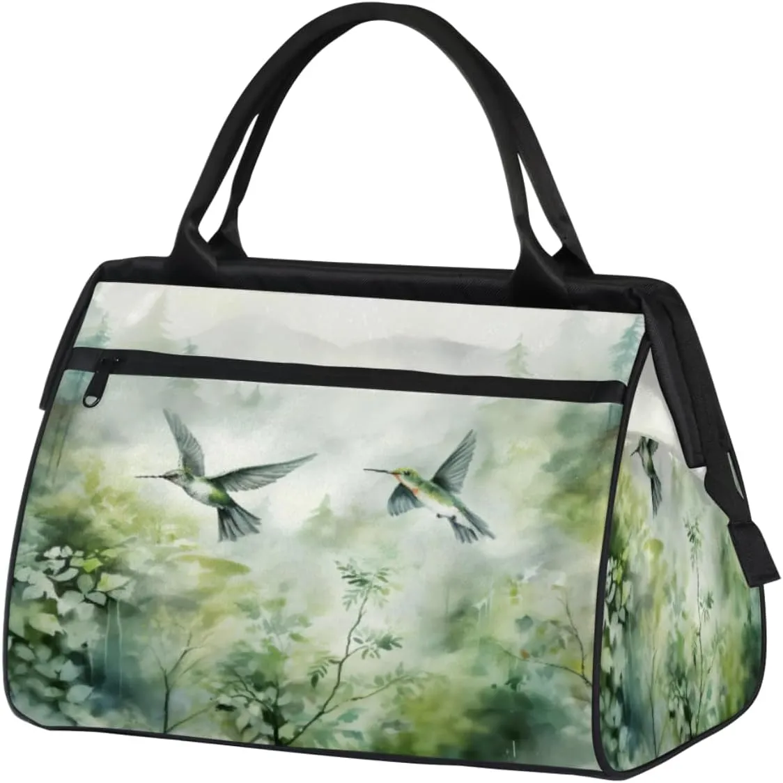 Hummingbirds Trees Ferns Travel Duffle Bag, Waterproof Duffel Bag Weekender Overnight Carry On Bag Lightweight Sport Gym Bag for Men Women
