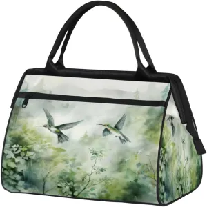 Hummingbirds Trees Ferns Travel Duffle Bag, Waterproof Duffel Bag Weekender Overnight Carry On Bag Lightweight Sport Gym Bag for Men Women
