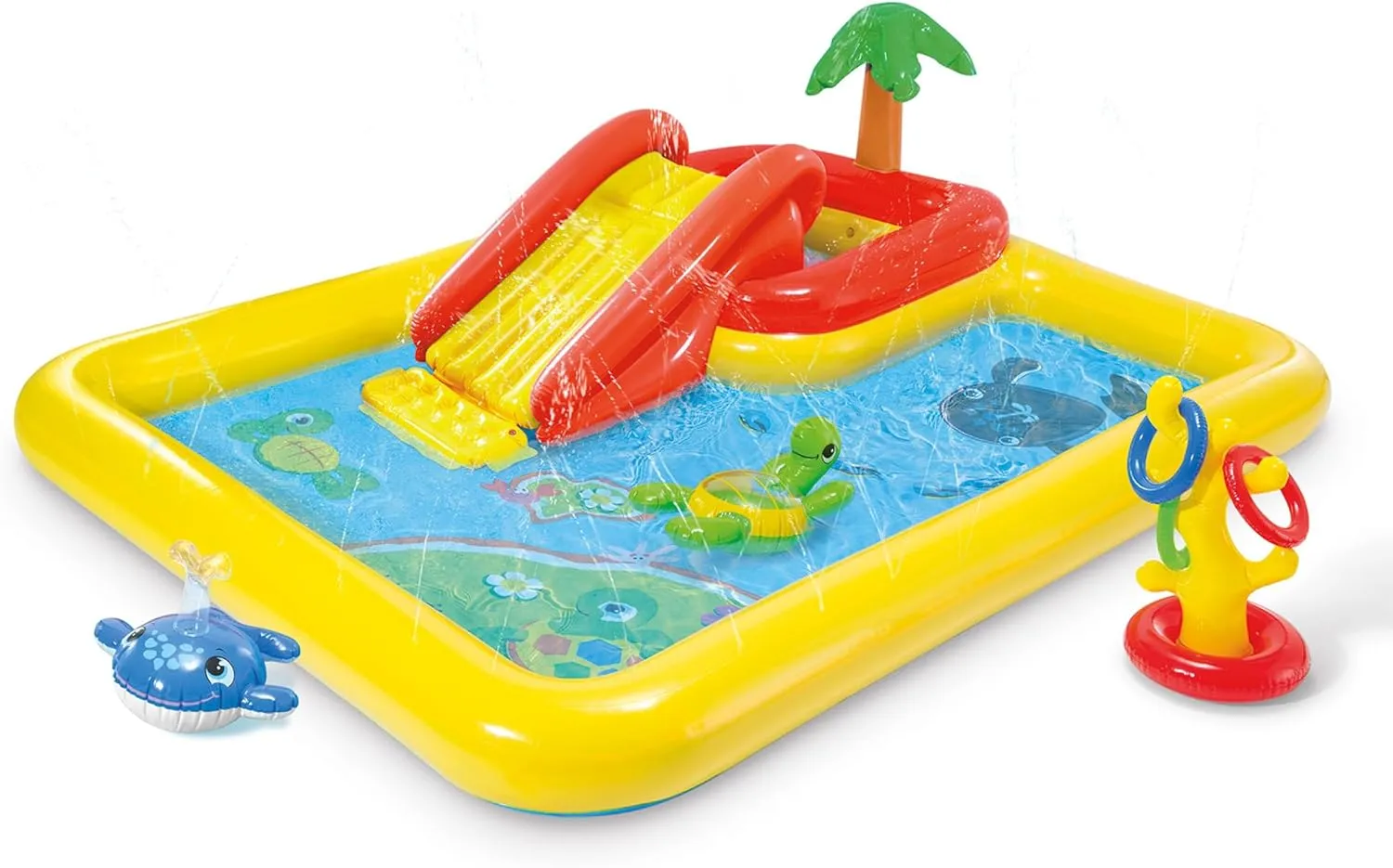 Intex 100" x 77" Inflatable Ocean Play Center - Backyard Toddler Kiddie Pool and Water Game Outdoor Set with Water Slide and Built-in Sprayer