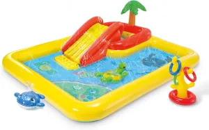 Intex 100" x 77" Inflatable Ocean Play Center - Backyard Toddler Kiddie Pool and Water Game Outdoor Set with Water Slide and Built-in Sprayer