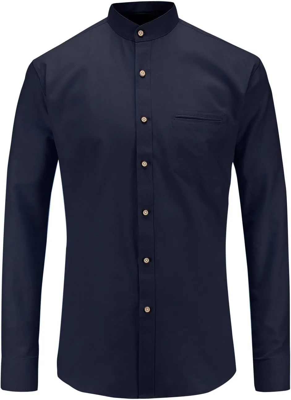 Jandukar Banded Collar Dress Shirts for Men Long Sleeve Oxford Button Down Mandarin Collar Shirt