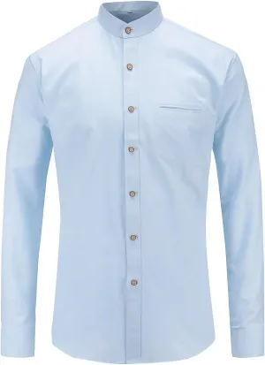 Jandukar Banded Collar Dress Shirts for Men Long Sleeve Oxford Button Down Mandarin Collar Shirt