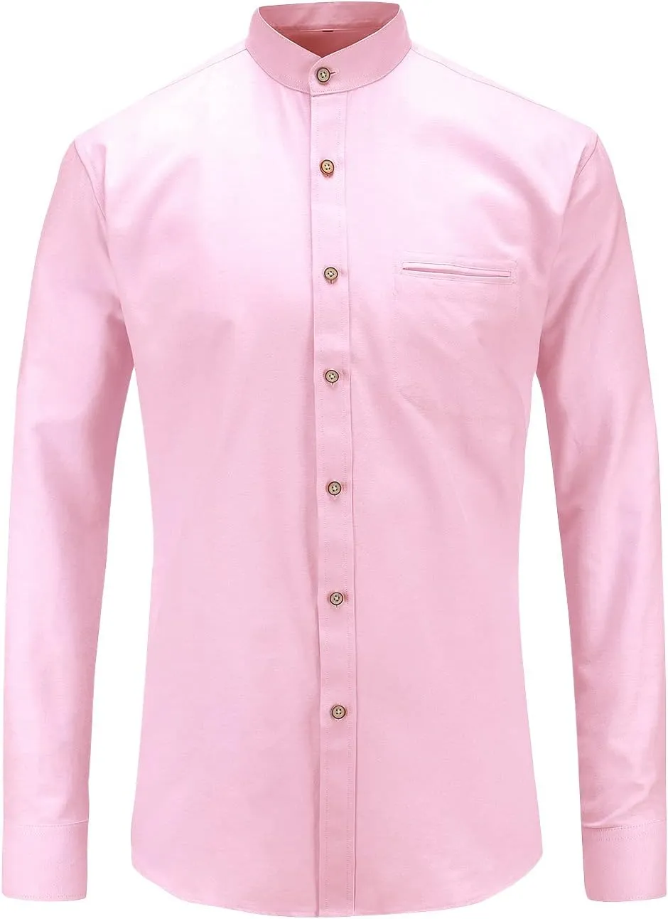 Jandukar Banded Collar Dress Shirts for Men Long Sleeve Oxford Button Down Mandarin Collar Shirt