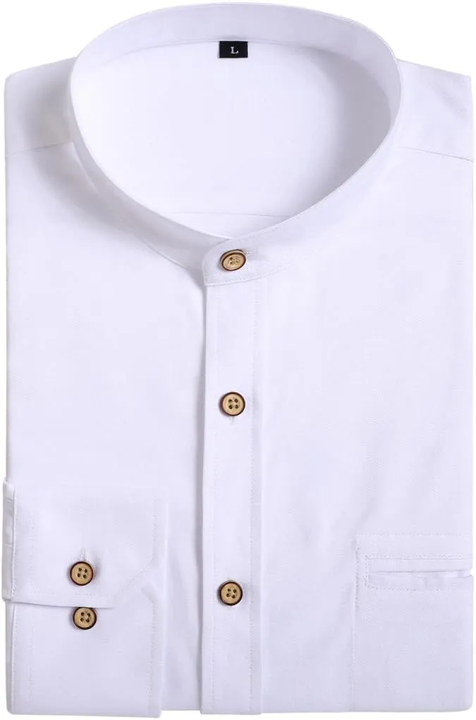 Jandukar Banded Collar Dress Shirts for Men Long Sleeve Oxford Button Down Mandarin Collar Shirt
