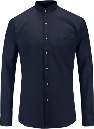 Jandukar Banded Collar Dress Shirts for Men Long Sleeve Oxford Button Down Mandarin Collar Shirt