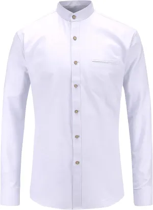 Jandukar Banded Collar Dress Shirts for Men Long Sleeve Oxford Button Down Mandarin Collar Shirt