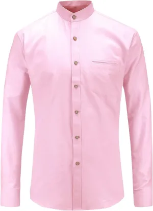 Jandukar Banded Collar Dress Shirts for Men Long Sleeve Oxford Button Down Mandarin Collar Shirt
