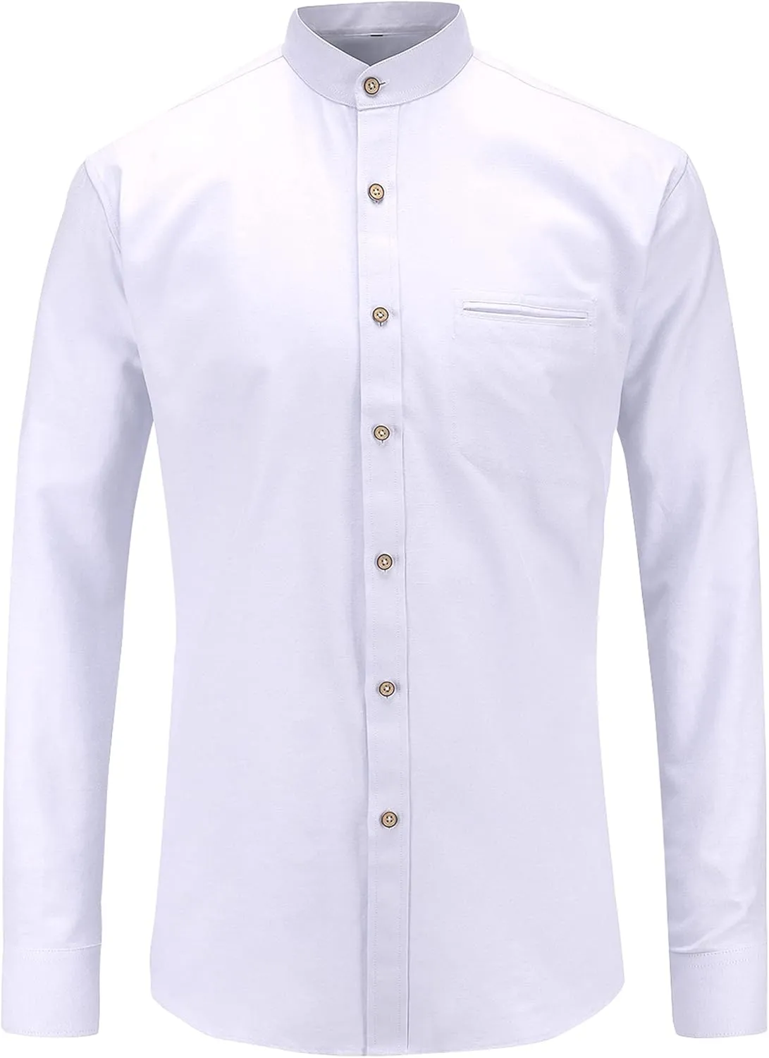 Jandukar Banded Collar Dress Shirts for Men Long Sleeve Oxford Button Down Mandarin Collar Shirt