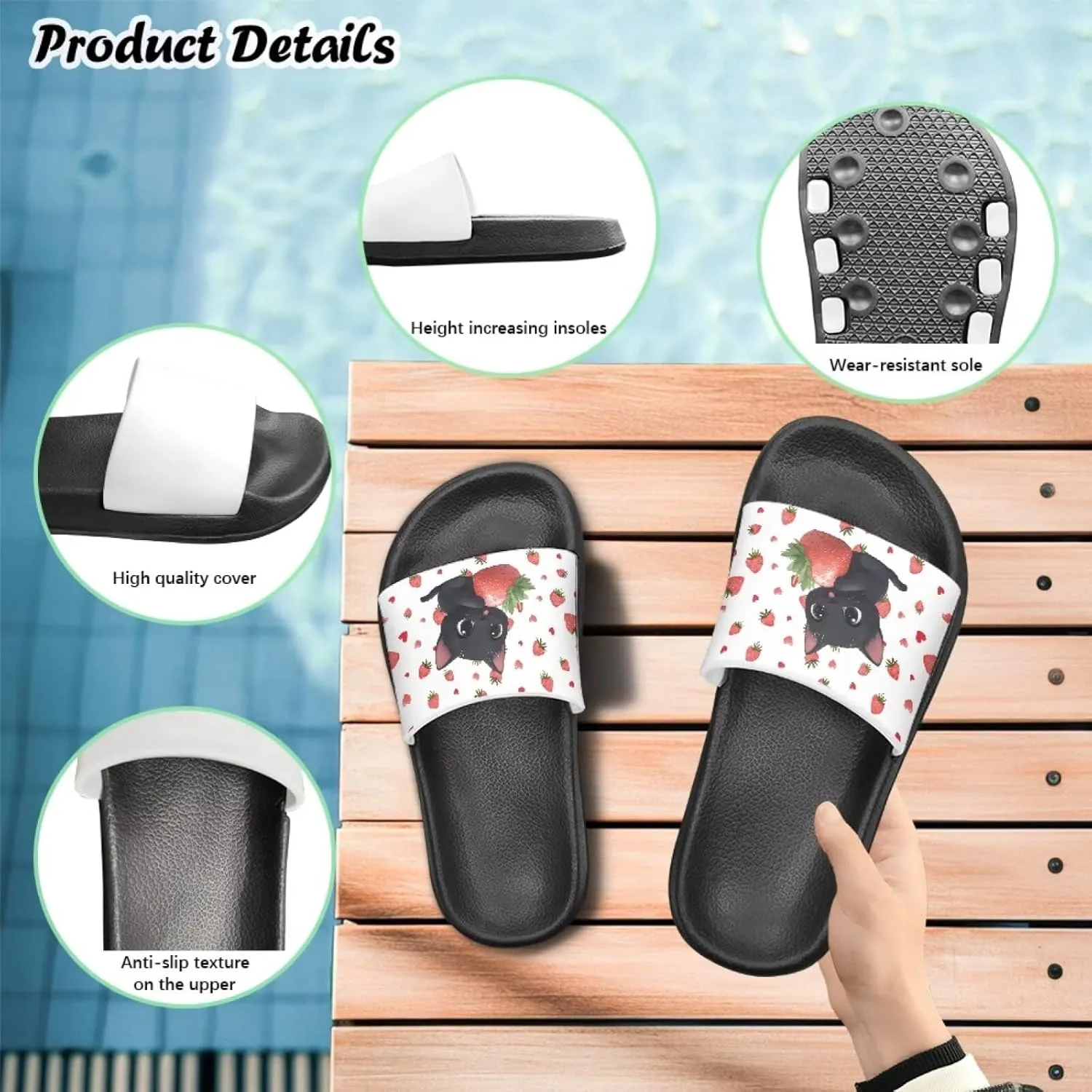 Jeiento Kids Cat Slide Sandals Comfort Sport Slippers Lightweight Non Slip Beach Sandals Children Shower Shoes