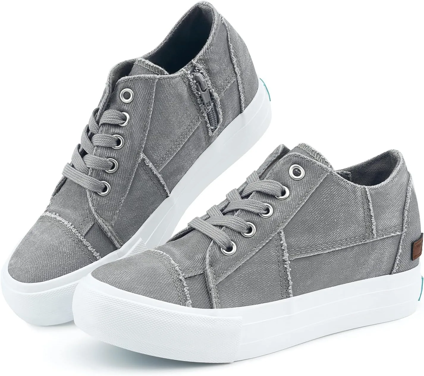 JENN ARDOR Women's Fashion Sneakers Hidden Wedges High Top Zipper Lace Up Platform Sneakers Ladies Walking Casual Canvas Slip On Comfortable Shoes