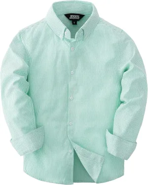 JOGAL Boys Long Sleeve Oxford Dress Shirts Casual Button Down Shirts Striped Tops for 6-14 Years
