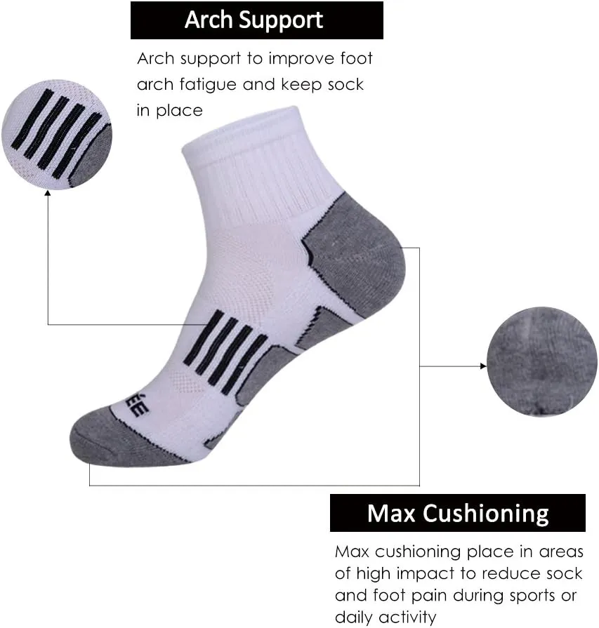 JOYNÉE Men's 6 Pack Athletic Performance Cushion Ankle Running Quarter Socks