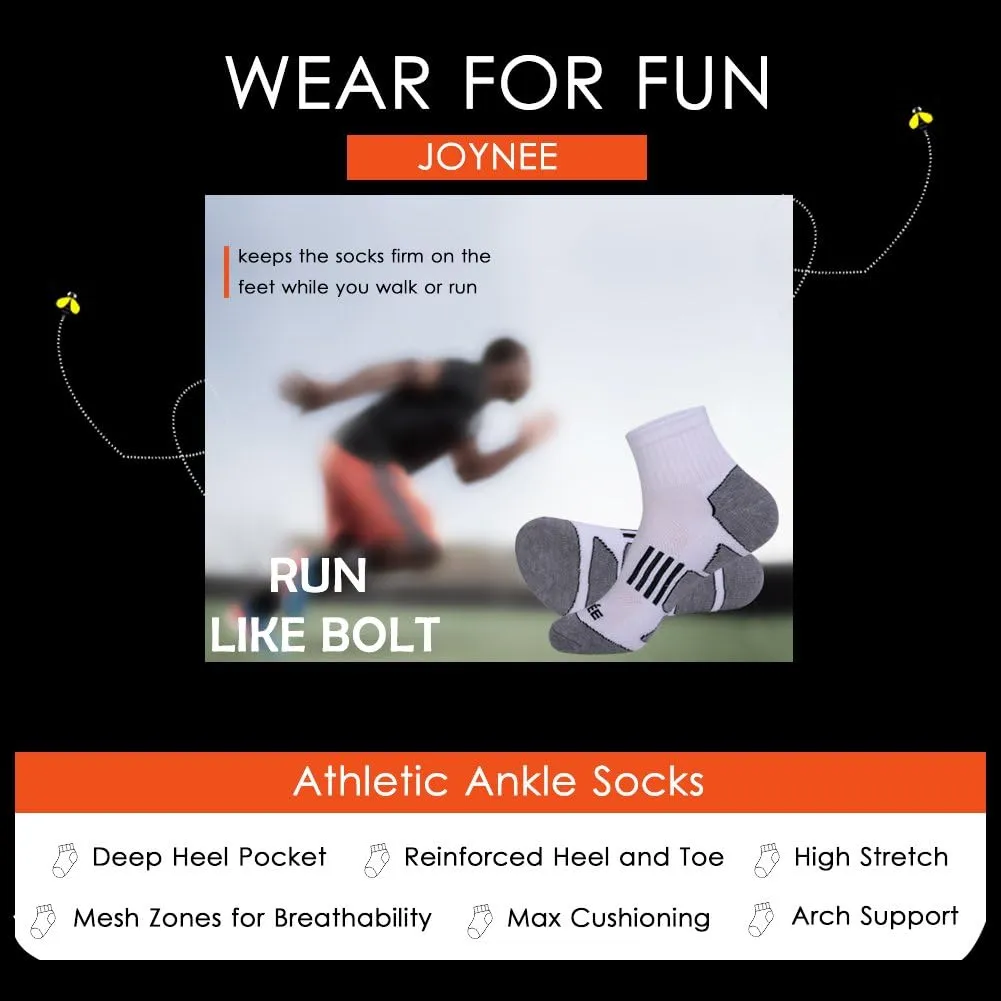 JOYNÉE Men's 6 Pack Athletic Performance Cushion Ankle Running Quarter Socks