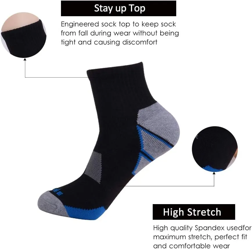 JOYNÉE Men's 6 Pack Athletic Performance Cushion Ankle Running Quarter Socks