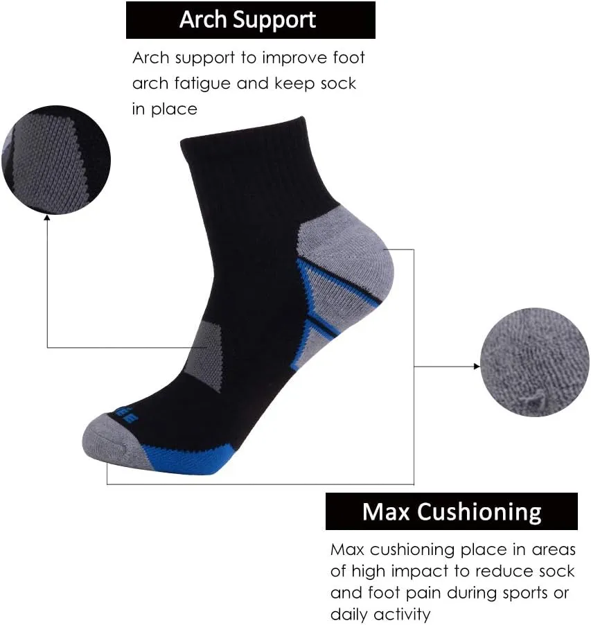 JOYNÉE Men's 6 Pack Athletic Performance Cushion Ankle Running Quarter Socks