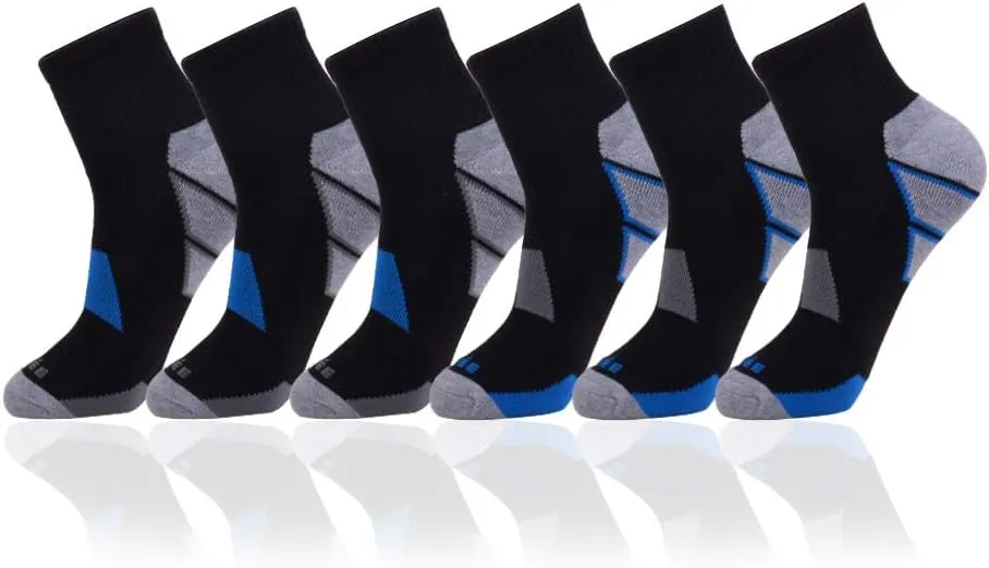 JOYNÉE Men's 6 Pack Athletic Performance Cushion Ankle Running Quarter Socks