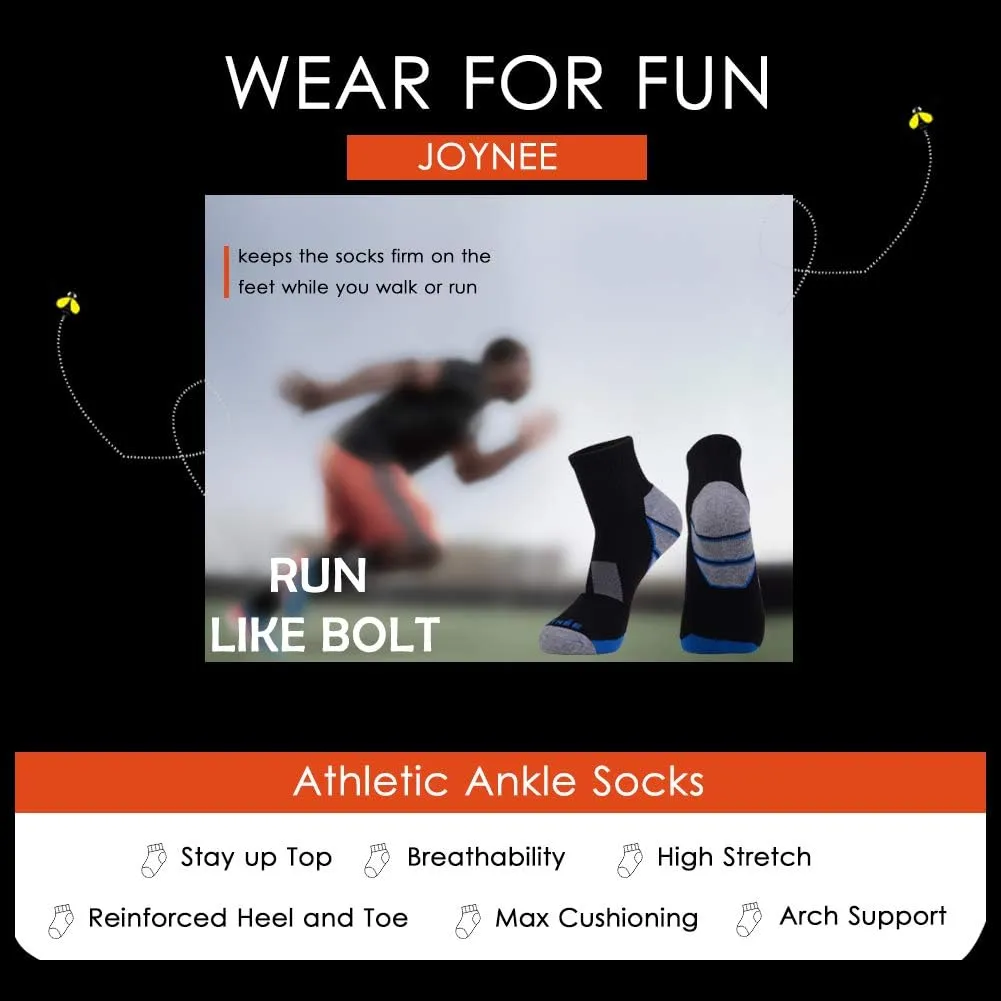 JOYNÉE Men's 6 Pack Athletic Performance Cushion Ankle Running Quarter Socks
