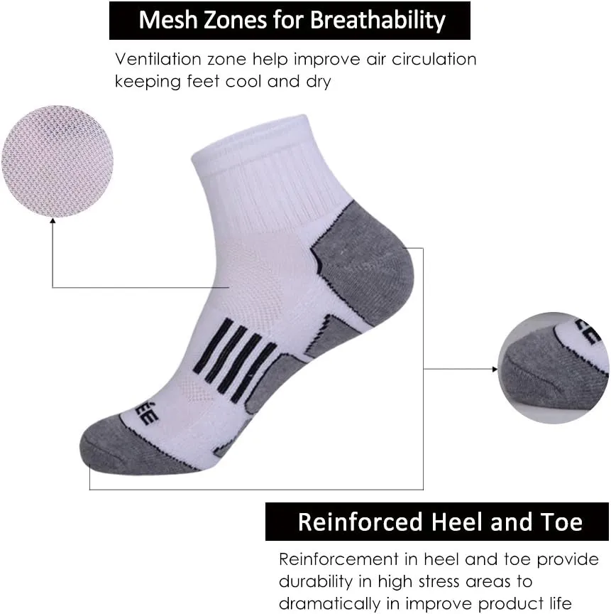 JOYNÉE Men's 6 Pack Athletic Performance Cushion Ankle Running Quarter Socks