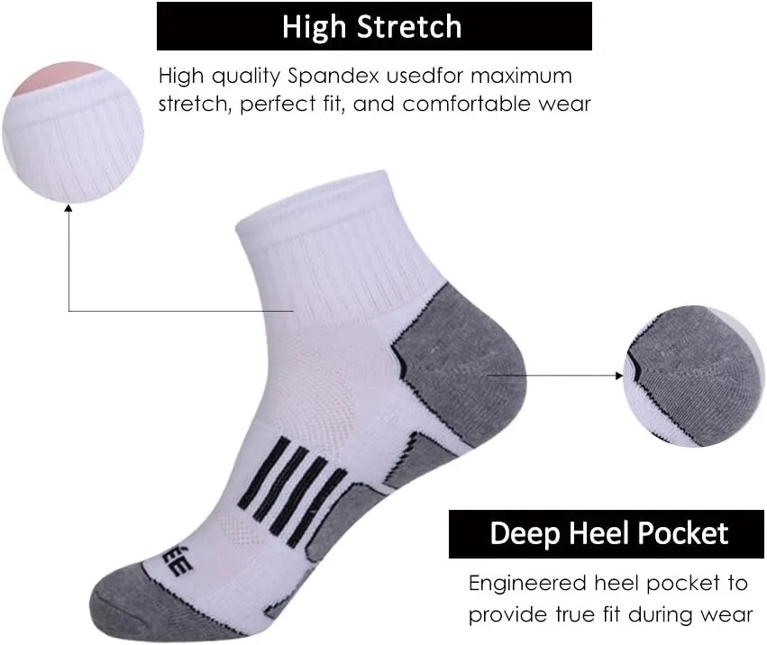 JOYNÉE Men's 6 Pack Athletic Performance Cushion Ankle Running Quarter Socks