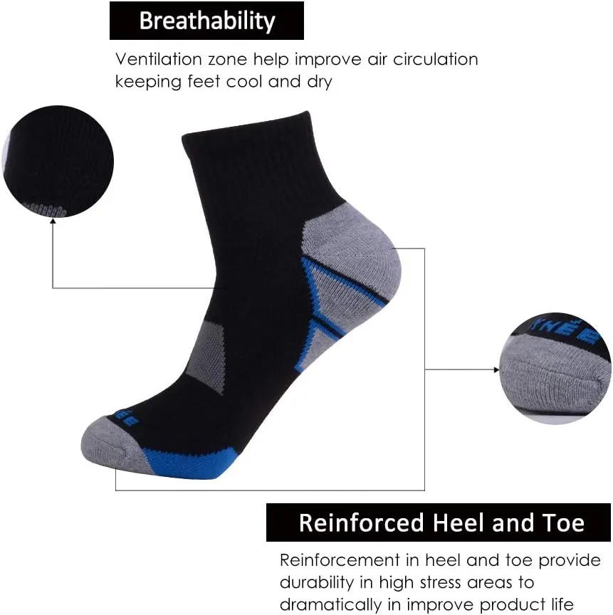 JOYNÉE Men's 6 Pack Athletic Performance Cushion Ankle Running Quarter Socks