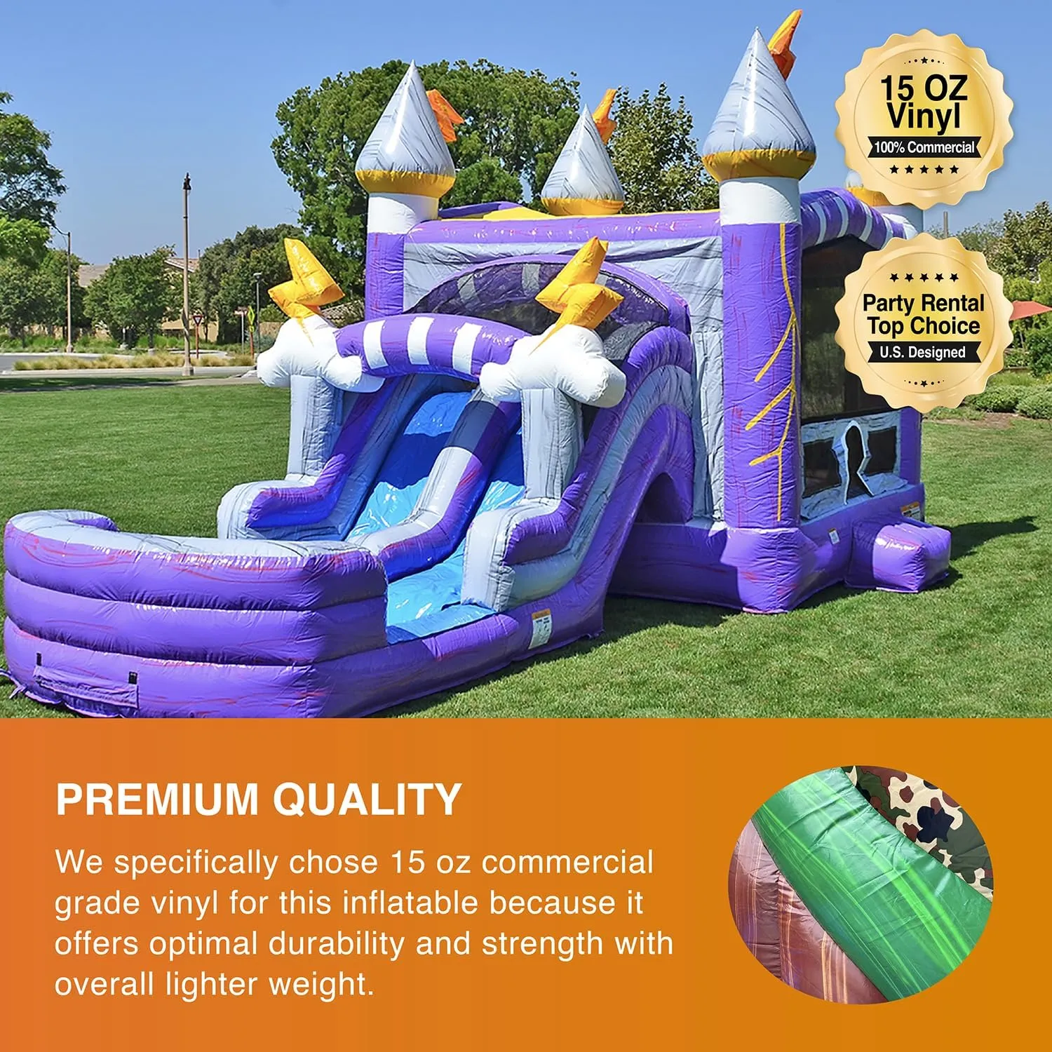 JumpOrange Thunder Commercial Grade Bounce House Water Slide with Pool for Kids and Adults (with Blower), Basketball Hoop, Wet Dry Combo, Outdoor, Big Inflatable, Birthday Party Rental