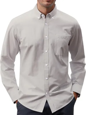 J.VER Men's Oxford Shirt Solid Casual Button Down Collar Shirts Long Sleeve Dress Shirts with Pocket