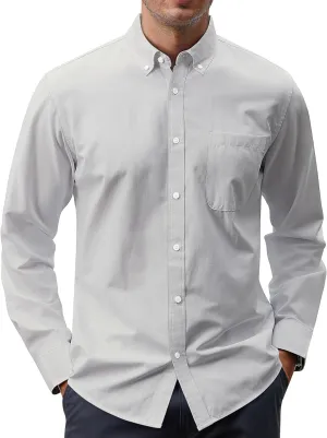 J.VER Men's Oxford Shirt Solid Casual Button Down Collar Shirts Long Sleeve Dress Shirts with Pocket
