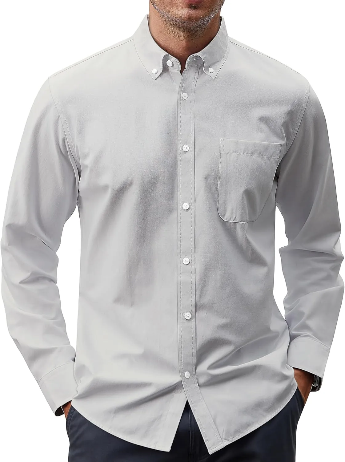 J.VER Men's Oxford Shirt Solid Casual Button Down Collar Shirts Long Sleeve Dress Shirts with Pocket