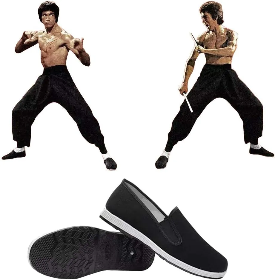 Kung Fu Tai Chi Martial Arts Shoes Rubber Sole Unisex Canvas Anti-Slip Fashion Qigong Trainerss Black