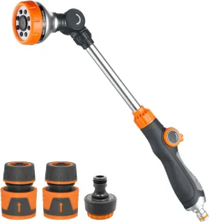 LangRay Watering Wand, 18.5 Inches Long Garden Hose Wand with 180° Swivel Head, 8 Spray Patterns, Adjustable Garden Sprayer Wand with 2 Hose Connectors 1/2 Inch and 1 Nozzle