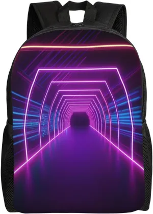 Laptop Backpack 16.1 Inch with Compartment Neon Lights Tunnel Laptop Bag Lightweight Casual Daypack for Travel