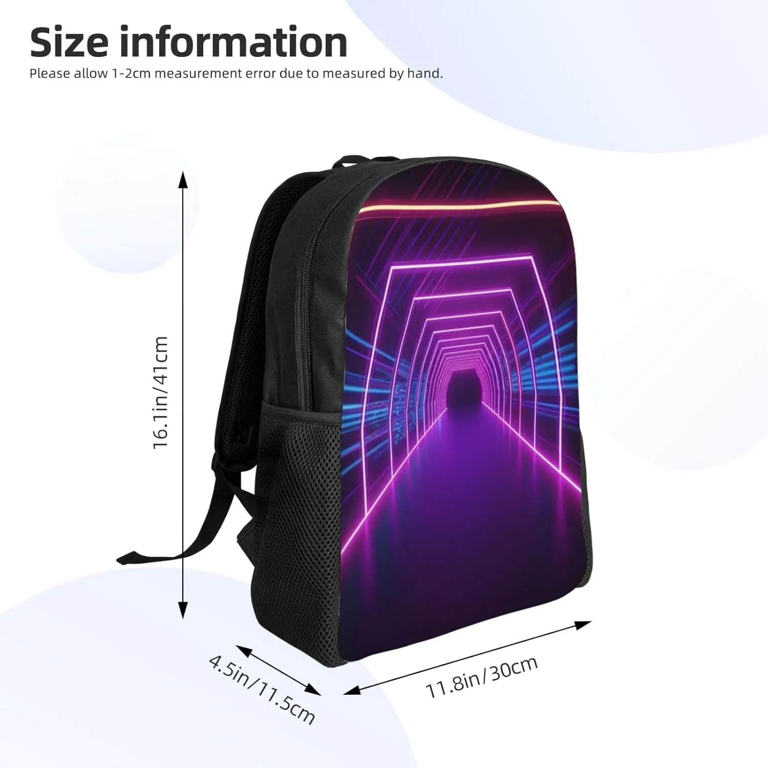 Laptop Backpack 16.1 Inch with Compartment Neon Lights Tunnel Laptop Bag Lightweight Casual Daypack for Travel