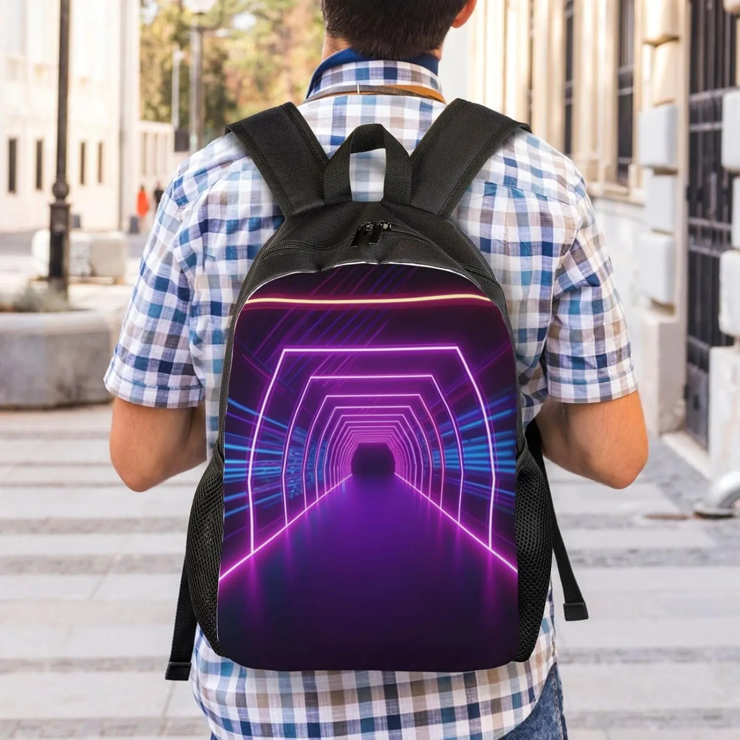 Laptop Backpack 16.1 Inch with Compartment Neon Lights Tunnel Laptop Bag Lightweight Casual Daypack for Travel