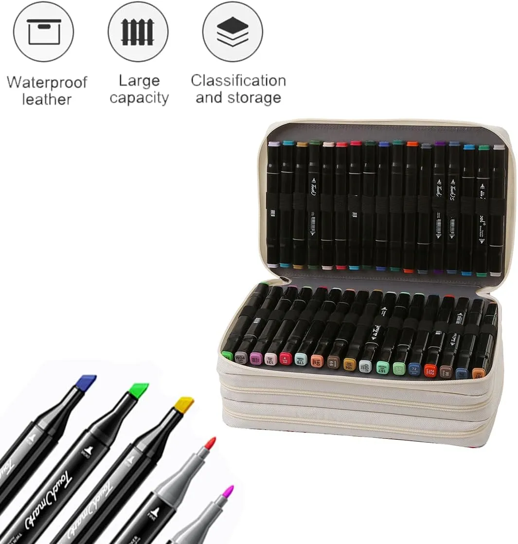 Lbxgap 102 Slots Large Capacity Marker Case Lipstick Organizer with Handy Wrap Portable Multilayer Holder for Marker, Touch Spectrum Noir Paint Sharpie Marker