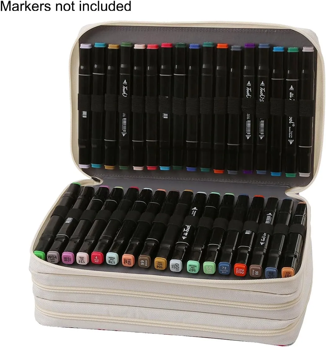 Lbxgap 102 Slots Large Capacity Marker Case Lipstick Organizer with Handy Wrap Portable Multilayer Holder for Marker, Touch Spectrum Noir Paint Sharpie Marker