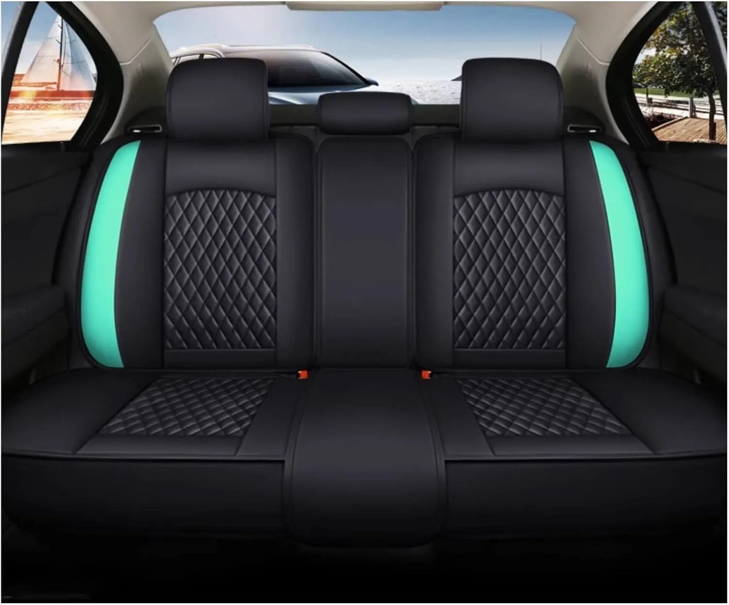 Leather Car Seat Covers Fit for Ligier JS50 2000-2024, 5 Seats Comfortable Non-Slip Seat Covers, Nappa Leather Sport Seat Cover, Car Seat Cover Full Set, Luxury Seat Covers Fit(Green Headrest)